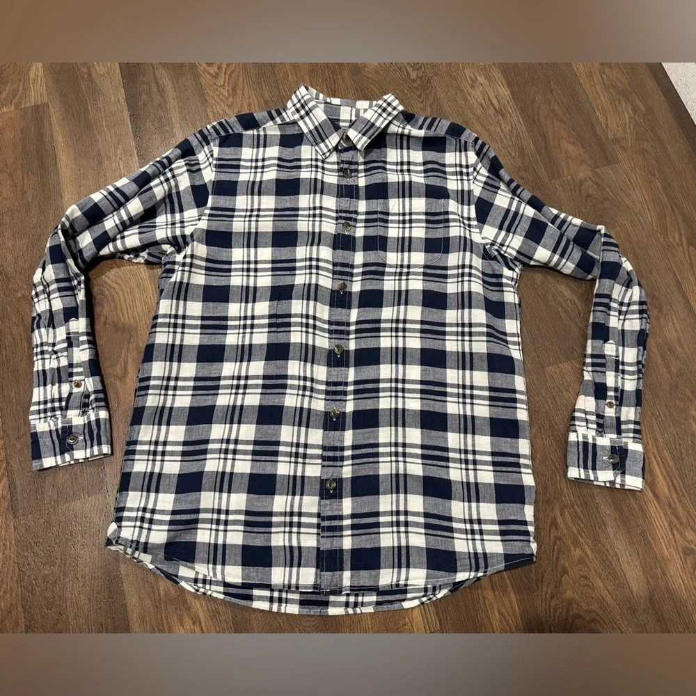 The North Face Plaid Linen Blend Shirt Long Sleeve Blue White Men's Size Large